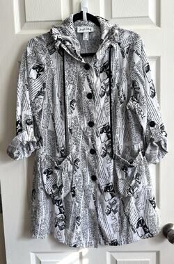 JOSEPH RIBKOFF Women's Newsprint Lagenlook Button Front Tunic Blouse Top Sz 10